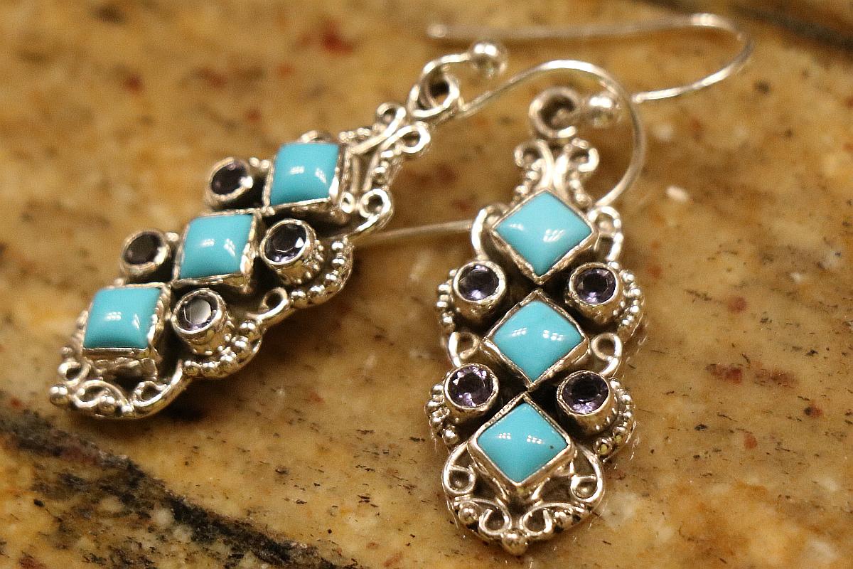 Iolite and Sleeping Beauty Turquoise Earrings